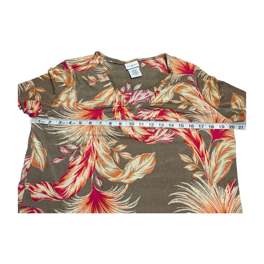 Jaclyn Smith T-Shirt Women's Large Multicolor Floral Stretch V-Neck Short Sleeve - Picture 4 of 8